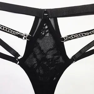 Lencería erótica transparente para mujer, conjunto de Tanga y sujetador de cadena, lencería sexy