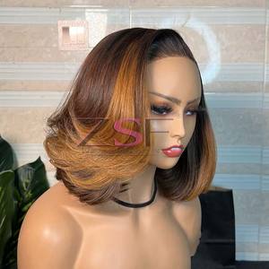 Vente en gros personnalisé HD Lace Front Wig Court Bob Cut Raw Virgin Cheveux humains indiens sans colle avec Transparent Lace Highlight Couleur - Product Image 1