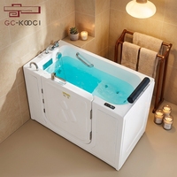 Baignoire autoportante en acrylique avec siège et douche intégrée, massage par air, blanche, pour hôtels et villas, robinet inclus