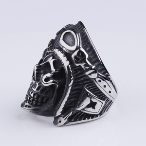 Custom Punk Stainless Steel Retro Air Pilot <strong>Skull</strong> <strong>Rings</strong> for Men - Product Image 2