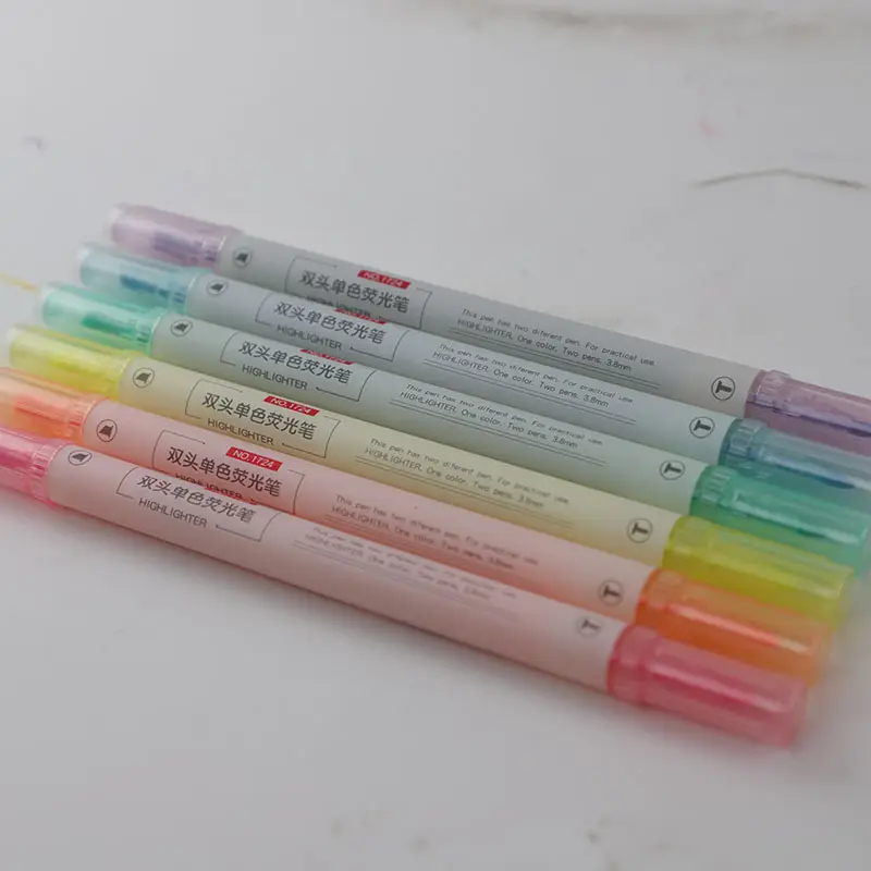Best Selling Double Ended Soft Marking Sketching Mild Color Highlighter Protecting Eyes Cute Highlighter Pen