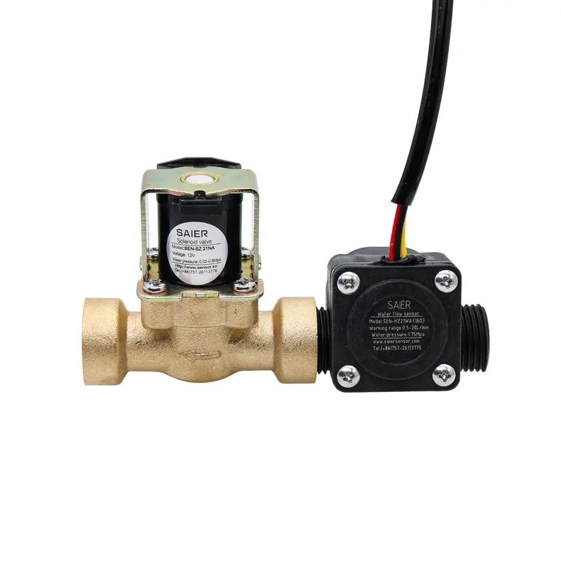 Brass Copper DC 12V 24V 220V Electric Water Solenoid Valve Inlet Outlet One Way Water Valve with 1/2" Water Flow Sensor 3-24V DC