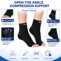 Attelle de soutien de la cheville Chaussettes de fasciite plantaire Chaussettes de compression sans orteil noires et manchon de sport pour pied pour marcheur d'arc