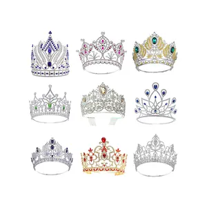 Couronne de mariée super grande taille en Europe et aux États-Unis Couronne de reconstitution historique de beauté pour les reines Couronne complète en cristal jaune baroque