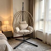 Hamac suspendu gonflable moderne en rotin PE avec support métallique, capacité 350 lbs, pour jardin et parc extérieur