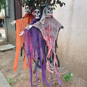Décorations de Halloween tricolores en forme de crâne, accessoires de squelette d'extérieur, un ensemble de 3 couleurs, ornement en feuille de plastique pour fête ou maison hantée - Product Image 2