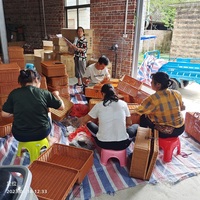 Keranjang Pot Bunga Anyaman Rotan Plastik PP Bulat Haosen Coklat Putih Dapur Ruang Tamu Pesta Pernikahan Rumah Taman