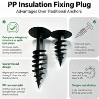 Cheville d'isolation spirale en PP 6mm 8mm 11mm avec tête disque large pour fixation de blocs ETICS, AAC et murs extérieurs