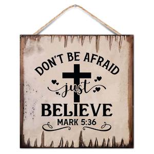 Don't Be Afraid Just Believe Wreath Sign for Front Door Circle for Wreaths Rustic Mark 5:36 Scripture Wooden Round Home Decor - Product Image 1