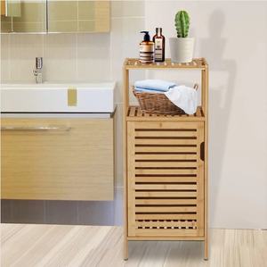 Moderno Mueble Vertical de Bambú para Baño, Organizador de Artículos del Hogar, Estante para Especias con Puerta, Fácil de Instalar - Product Image 5