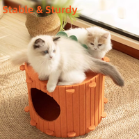Nid pour chat en feutre de carotte semi-fermé, lit pour chat toutes saisons avec tapis à gratter amovible