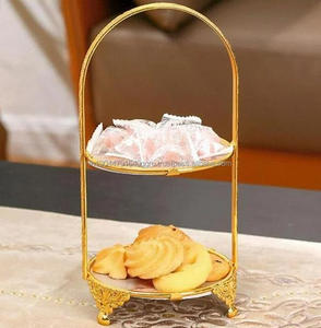 Hotel y decoración del hogar hecho a mano decorativo 2 niveles soporte de pastel de Metal con mármol blanco superior Soporte de servidor de pastel de boda - Product Image 1