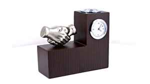 Organisateur de bureau en bois avec horloge et double porte-stylos, organiseur de table de bureau haut de gamme avec plaque photo, cadeau d'entreprise - Product Image 5