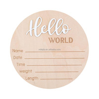 Panneau d'annonce de naissance en bois Hello World, rond, accessoire photo pour chambre de bébé, plaque, cadeau de baby shower, panneau d'annonce de naissance, cadeau