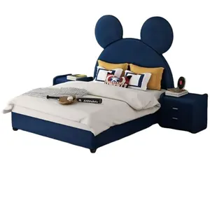 HJ tempat tidur anak-anak, furnitur tempat tidur anak-anak berlapis kain kartun Mickey, kamar tidur anak-anak modis