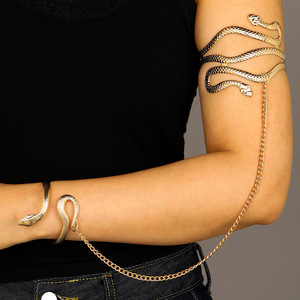 Bracciale e Polsino Vintage in Metallo a Forma di <span class=keywords><strong>Serpente</strong></span>, Catena Integrata, Bracciale a <span class=keywords><strong>Serpente</strong></span> a Due Teste Esagerato - Product Image 1
