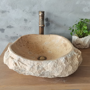 Chậu rửa mặt bằng đá cẩm thạch Travertine màu be nhạt, kích thước lớn, dùng cho phòng tắm - Product Image 1