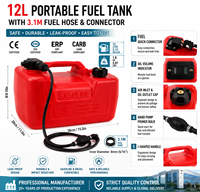 Linda 12L Tangki Bahan Bakar Portabel Anti Bocor, Tangki Minyak, Tangki Bensin, Tahan Lama, Pegangan Ergonomis Bentuk-I, Selang, Bersertifikasi CE EPA CARB, HDPE untuk Kapal