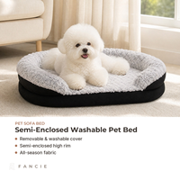 Coussin de canapé pour animaux de compagnie en tissu gris foncé, design semi-fermé, housse amovible et lavable pour grands chiens, OEM, marque privée, toutes saisons