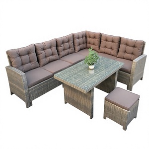 High Quality Modern All-Weather Premium Rattan Sofa Set Steel Frame Waterproof Cushion Outdoor Furniture for Apartment Garden - Product Image 1
