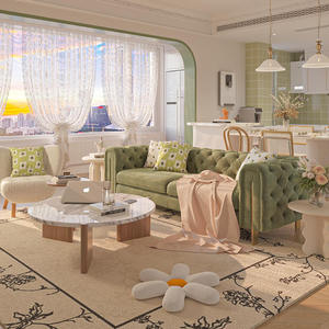 Sofá de Tela con Diseño Rectilíneo y Acolchado, Estilo Retro con Patrones Abstractos, Relleno de Espuma, Sofá para Sala de Estar - Product Image 1