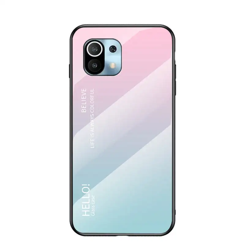 Soft Silicone Bumper Protective Gradient Tempered Glass Phone Case For Xiaomi Mi 11 Poco X3 M3 10T Lite 10T Pro