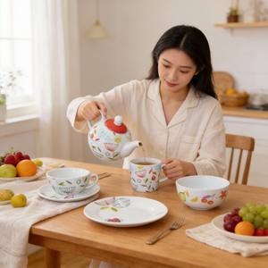 Juego de Vajilla HARVIT para <span class=keywords><strong>Desayuno</strong></span>, Tazón para Cereal, Plato para Postre, Tazas, Platos Pequeños - Vajilla de Porcelana para el Té de la Tarde, Juego de Café Alemán - Product Image 5