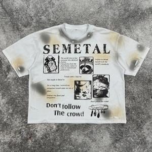 เสื้อยืดทรงบ็อกซี่ผ้าคอตตอนหนาน้ำหนักมาก พิมพ์ลายกราฟิกตามสั่ง สำหรับผู้ชาย ขายส่ง เสื้อผ้าสตรีทแวร์ ลุคทำสีซีดแบบ Distressed Acid Wash ทรงโอเวอร์ไซส์ - Product Image 2