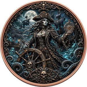 Moneta Commemorativa Pirata <span class=keywords><strong>Regina</strong></span> 3D in Rame Goffrato, Teschio Gotico, Ancora, Nave Fantasma, Medaglia da Collezione, 1 oncia, Distintivo in Rame Puro .999 - Product Image 1