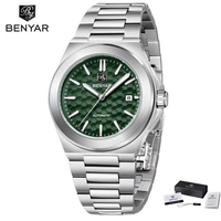 Montre-bracelet automatique mécanique pour homme Benyar BY-5219M, étanche, en acier inoxydable, avec boîte