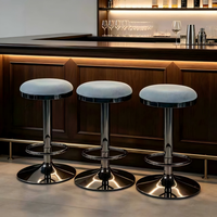 Tabouret de bar moderne sans dossier en tissu lin bleu clair, siège rond, réglage de hauteur par vérin à gaz, pivotant, pour cuisine