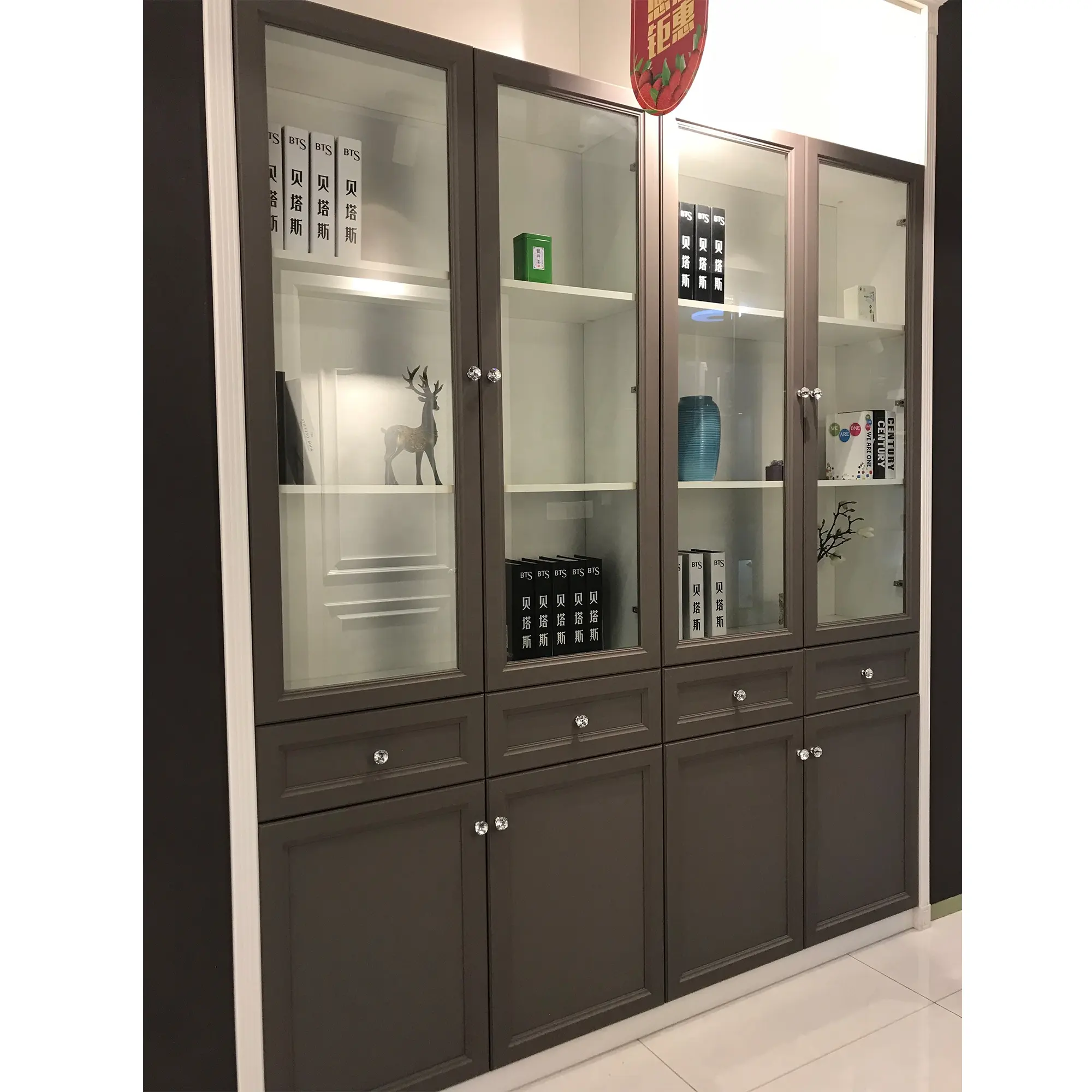 NICOCABINET-Estantería de madera MDF con puerta de cristal, moderna, personalizada, con diseño italiano
