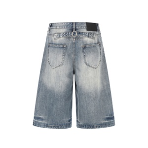 Pantalones Cortos Vaqueros Americanos Retro Personalizados, Lavados, Azules, Estilo Urbano, Vintage, Rectos, Desgastados, Blanqueados y con Efecto Desgastado - Product Image 6