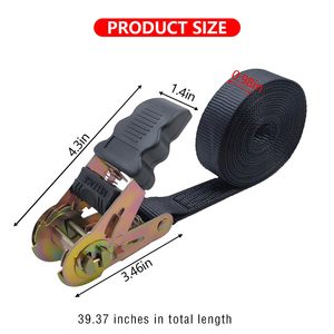Sangles d'arrimage à cliquet en polyester avec poignée en caoutchouc de 1 pouce, 4 pièces, 15 pieds, avec crochets, 225 daN, certifiées ISO/CE, de l'usine CAR NOSUKE - Product Image 3