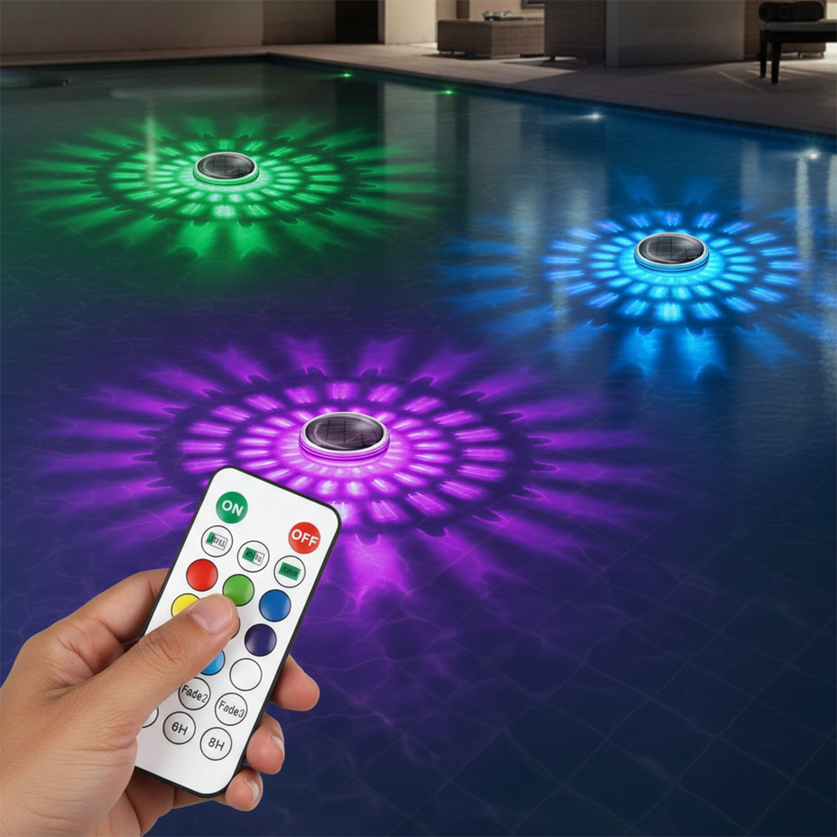 LED Pool Light Underwater Solar Floating Lamp with Remote Control IP67 Waterproof RGB Color Changing Swimming Pool