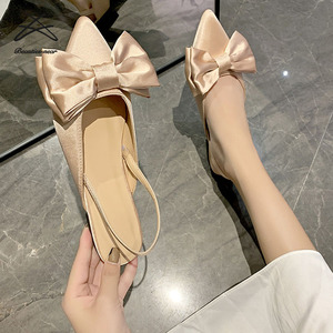 Sandalias planas de satén con lazo para mujer, zapatos planos de tela satinada con lazo a la moda para verano - Product Image 5