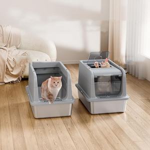 Respingo da caixa do lixo do gato do aço inoxidável Oversized da cerca alta do OEM-prova aprofunda o toalete semi-fechado do gato característica limpa fácil - Product Image 4