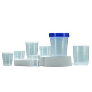Vasos medidores graduados de plástico al por mayor (120ml, 30ml, 100ml) con tapas, vasos de PP para conteo y dispensación en laboratorio. - Product Image 1