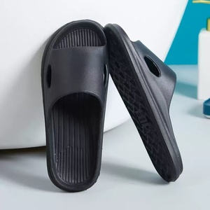 Soft PU Slide <b>Sandals</b> Open Toe Flat EVA Sole All Seasons Black Slippers - Product Image 3