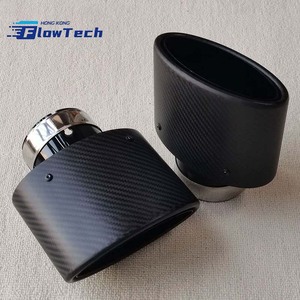 Punta de escape ovalada plana de 150x90mm para coche, salida única de acero inoxidable con embellecedor de fibra de carbono, acabado plateado/negro para modificación de vehículos - Product Image 5