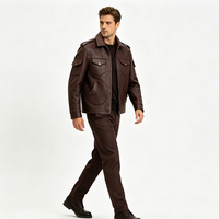 Veste en cuir pour homme de style cargo en denim de haute qualité, rouge vin, multi-poches, vêtements de travail, coupe-vent, poche chauffante sur la manche, vintage