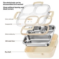 Boîte à lunch TIANXING en acier inoxydable 316, 3 compartiments, boîte bento en métal avec couvercle transparent et récipient en silicone pour enfants