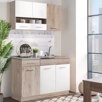 Set Kabinet Dapur 2 Bagian Modern Warna Putih & Motif Kayu Terang dengan Penyimpanan Atas & Bawah