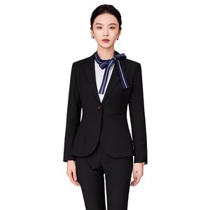 Women's Grey Professional Suit Set Autumn Three Quarter Sleeve Anti-Wrinkle Office Lady <b>Work</b> Uniform - Product Image 5