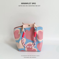 Tas Selempang Wanita Motif Kartun Lucu Kasual dan Serbaguna Model Terbuka Rajutan untuk Membawa Makan Siang