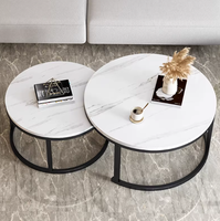 Juego de Mesa de Centro Redonda Convertible de Mármol con Función Extensible, Estructura de Acero, Diseño Moderno para Salas de Estar Pequeñas