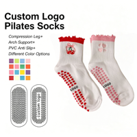 Chaussettes de yoga POPSOX tendance pour femmes, de haute qualité, à volants, motif cerise, avec logo personnalisé, tricotées, antidérapantes, brodées, pour Pilates