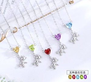 Collier pendentif ours en pierre naturelle taillée en forme de cœur de 5 mm, en argent S925, cadeau de mariage pour femmes - Product Image 2