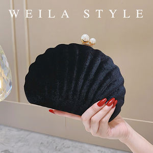 パールベルベットシェルクロスボディシングルロングチェーンストラップエレガントなビードバッグ結婚式用カクテルプロムとフォーマルガウンルック - Product Image 2