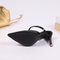 967 Sandales Slingback Sexy à Talons Hauts Pointus avec Strass Thermocollés Noirs Élégants pour l'Été, Grande Taille, Modèle Transfrontalier